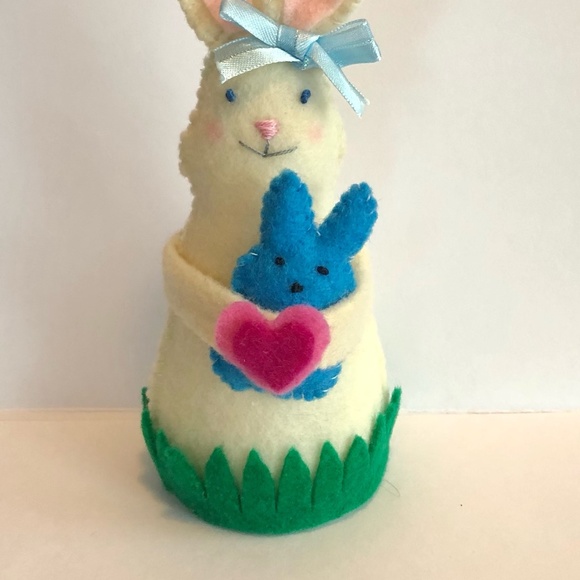 Hand-Sewn Bunny Art Doll with Blue Marshmallow Treat Bunny - Picture 5 of 7